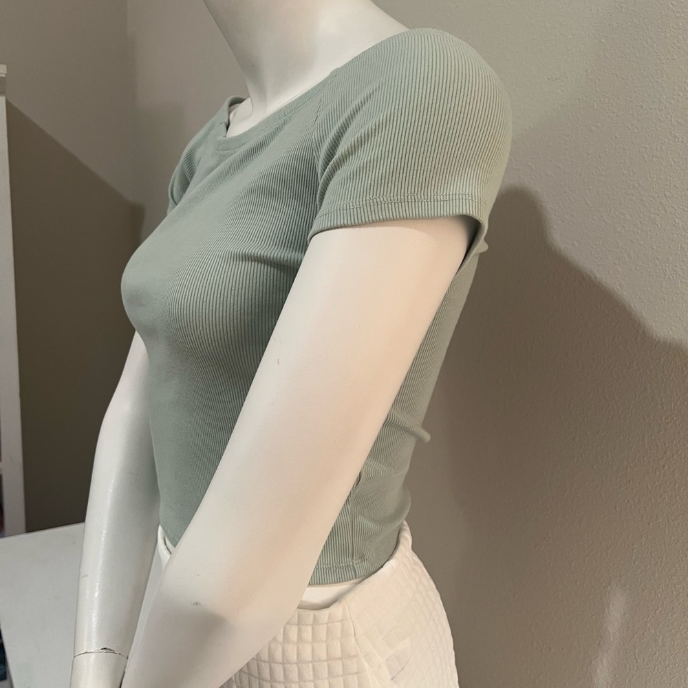 Mint Green Ribbed Off-Shoulder Top - Picture 3 of 5